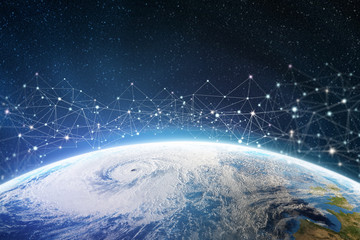 Global information network over the planet. Earth is surrounded by digital data. Elements of this image furnished by NASA © Siarhei