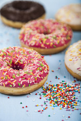 Multicolored donuts close-up