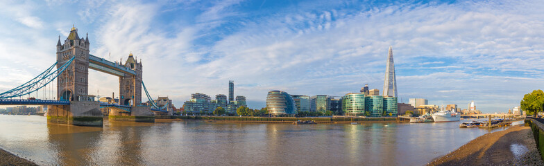 London - The panorama with the Tower bridge Town hall and riverside in the morning light.