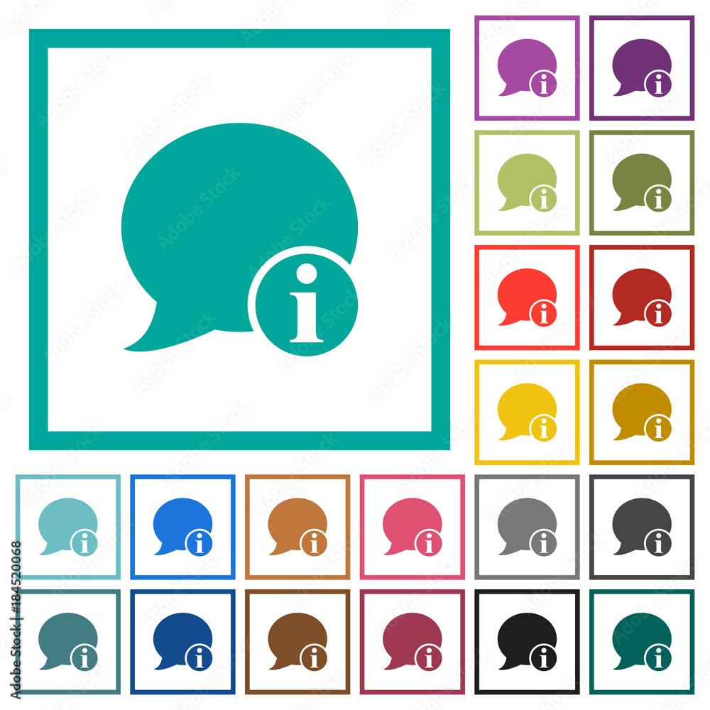 Poster blog comment info flat color icons with quadrant frames