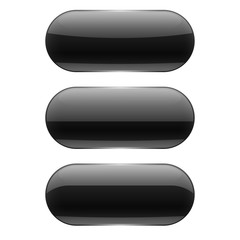 Black oval glass buttons. Vector 3d illustration
