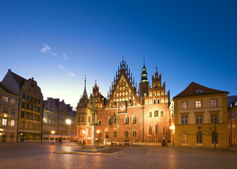 Fototapeta na wymiar Wroclaw city in Poland, Town Hall at nigjht