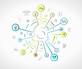 Health care concept illustration with blue and green abstract grid 