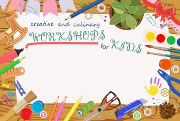 Advertising template: handmade and creative classes for children. Banners. Vector