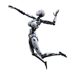 3D Rendering Female Robot on White
