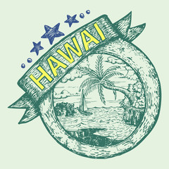 Hawai illustration stamp in grunge hand draw
