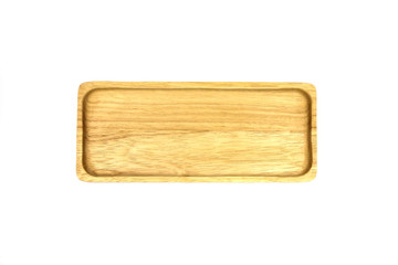 Wooden plate isolated on white background.