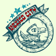 mexico city hand draw stamp high detail illustration