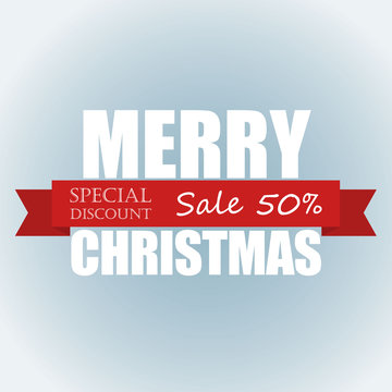 Christmas sale banner with red ribbon, vector illustrator.