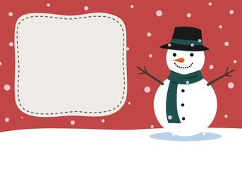 Snowman with space for add text. Christmas card.