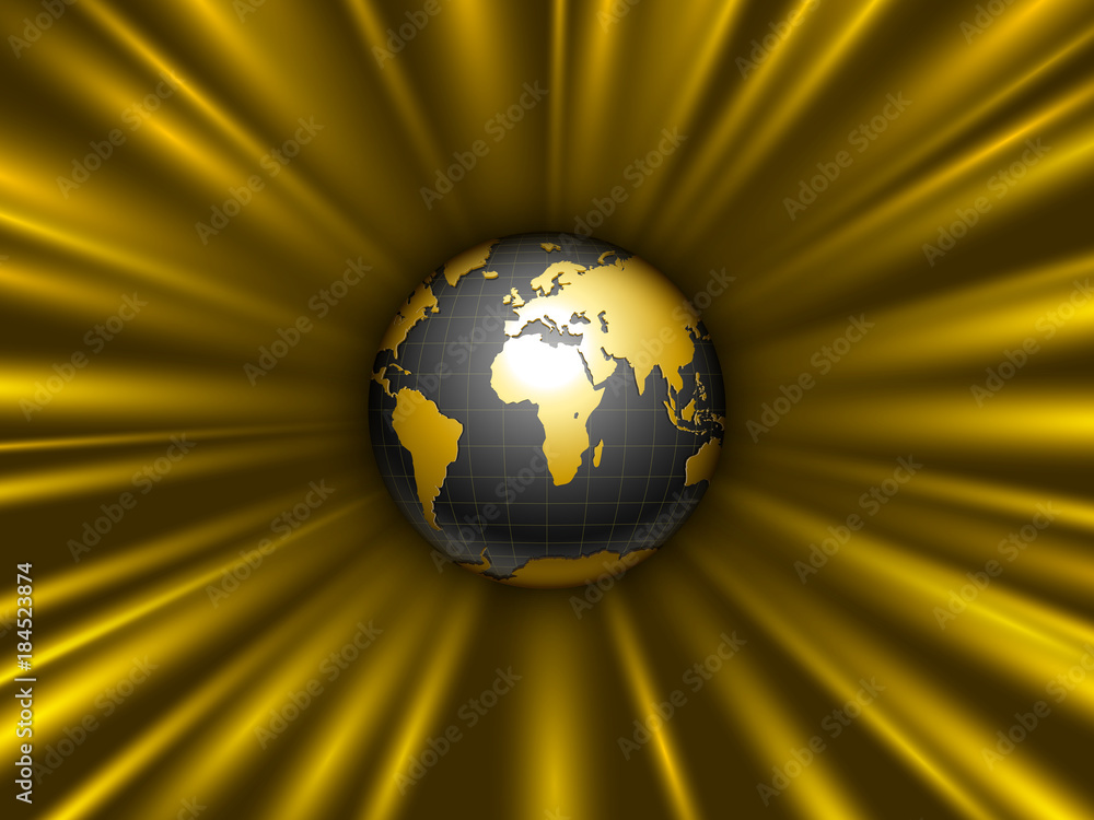 Wall mural black, gold earth globe tearing away gravitational space