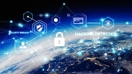 Cyber security on planet Earth 3D rendering