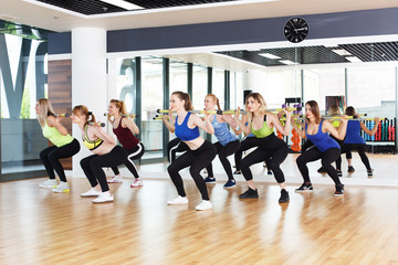 Group of young women in the fitness class