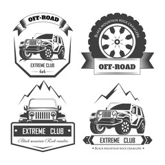 Off-road 4x4 extreme car club logo templates. Vector symbols