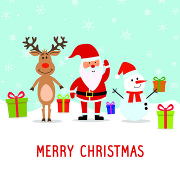 Merry Christmas postcard cute Santa Claus vector illustration. Xmas flat design