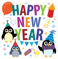 Happy New Year theme with penguins