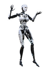 3D Rendering Female Robot on White
