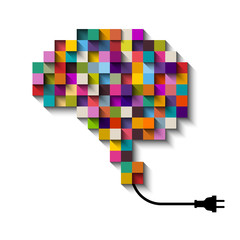 Artificial Intelligence concept, pixelized brain, eps10 vector