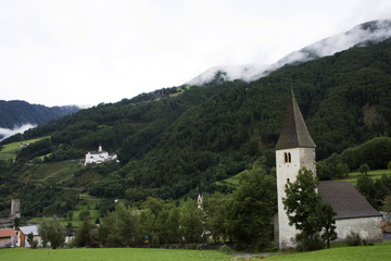 Fototapeta na wymiar San nicolo church in Burgusio or Burgeis village in Trentino-Alto Adige, Italy