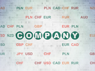 Business concept: Painted green text Company on Digital Data Paper background with Currency