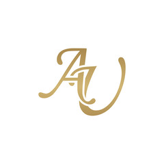 Initial letter AU, overlapping elegant monogram logo, luxury golden color