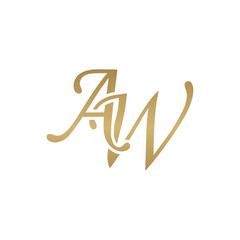 Naklejka na ściany i meble Initial letter AW, overlapping elegant monogram logo, luxury golden color