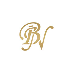 Initial letter BN, overlapping elegant monogram logo, luxury golden color - obrazy, fototapety, plakaty