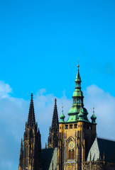 Czech, Prague Castle, St. Vitus Cathedral gothic building architecture. Prague city landscape view, sunny day.