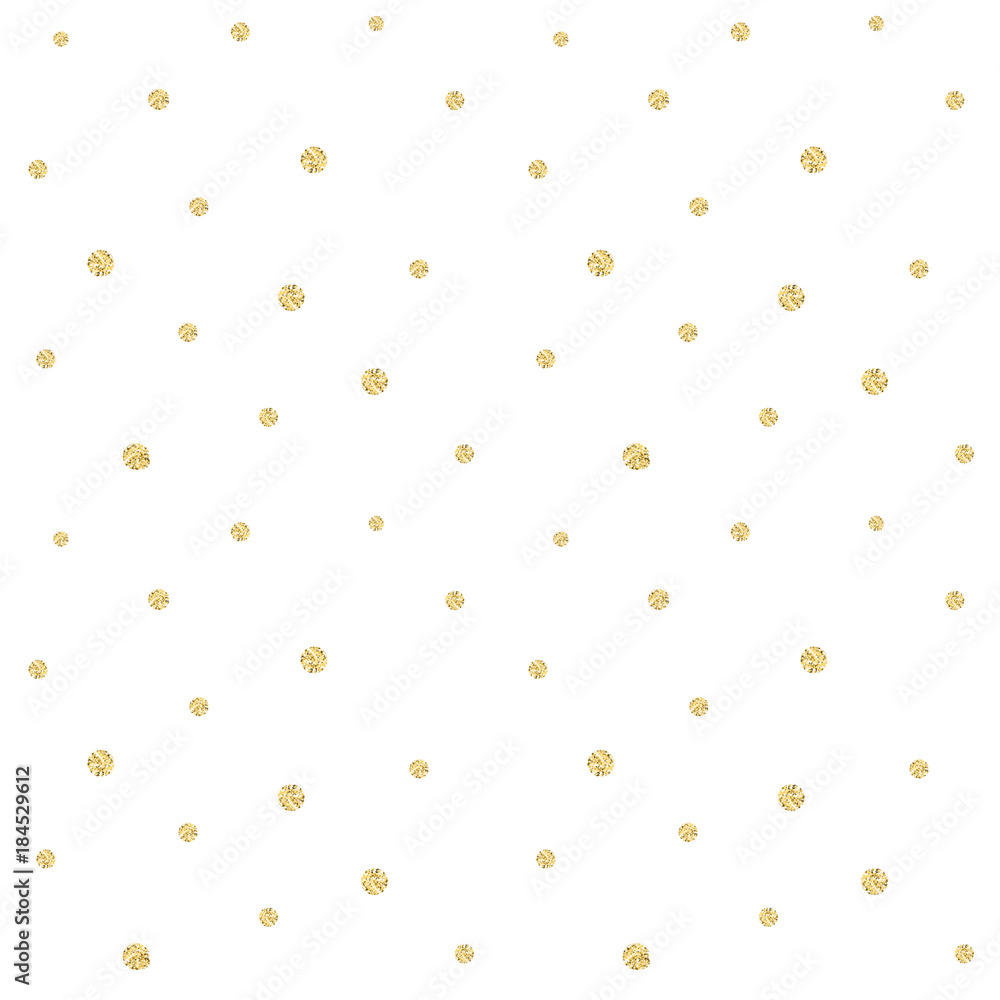Poster Golden confetti pattern. Modern abstract vector seamless background with small gold texture dots . Perfect for festive party invitations, greeting cards and wrapping paper.