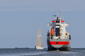 SAILING VESSEL AND FREIGHTERS - Ships in the cruise on the sea © Wojciech Wrzesień