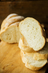 White bread on a white towel with milk