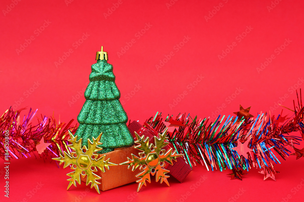 Poster one christmas tree with decoration for pattern and background