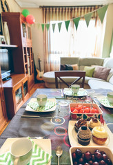 Decorated living room for a surprise breakfast party