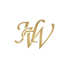 Initial letter HW, overlapping elegant monogram logo, luxury golden color