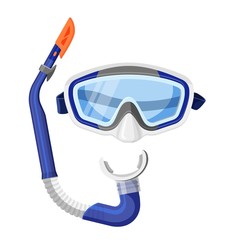 Diving mask and tube isolated on white background.