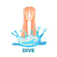 Diving barefoots icon vector illustration of human legs water splashes