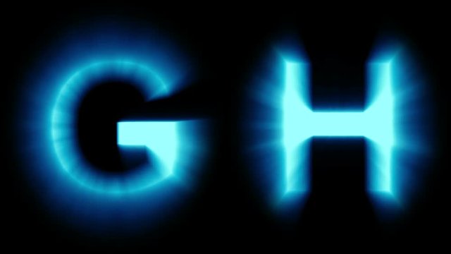 light letters G and H - cold blue light - flickering shimmering animation loop - isolated
