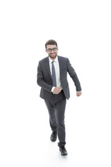 Successful business man confidently goes forward