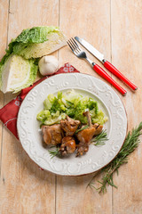 roasted rabbit with savoy cabbage