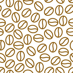 Coffee beans seamless pattern, vector background. Repeated light brown texture for cafe menu, shop wrapping paper. Flat line icons.