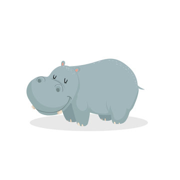 Cute cartoon trendy design little hippo with closed eyes. African animal wildlife vector illustration icon.