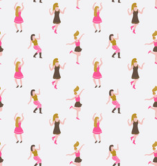 Obraz na płótnie Canvas Stylish flat background with dancing girls. Party seamless pattern on the light grey background.