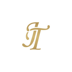 Initial letter JT, overlapping elegant monogram logo, luxury golden color