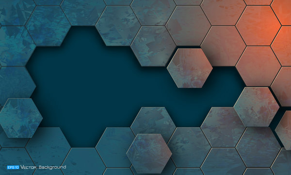 Grunge texture with hexagons segments