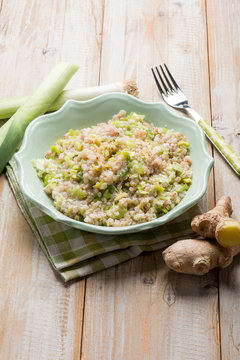 barley risotto with leek and ginger