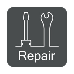 Icono plano Repair con herramientas en cuadrado gris