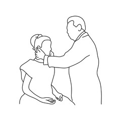 male doctor check up a jaw of female patient vector illustration outline sketch hand drawn with black lines isolated on white background. Comprehensive physical examination.