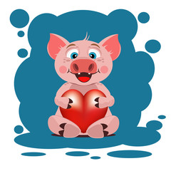 Obraz na płótnie Canvas Cute pig with heart. Valentine's day.