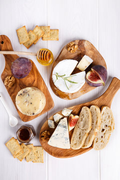 Cheese plate with blue cheese, brie, truffle hard cheese