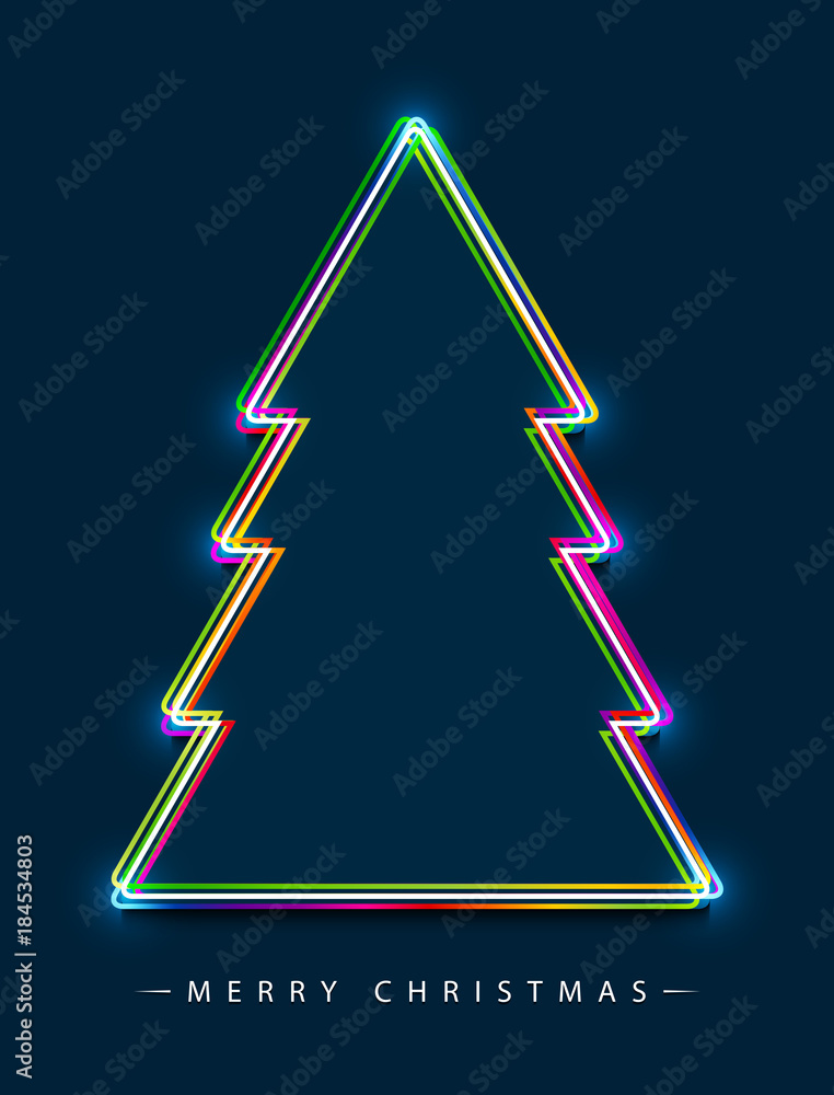 Poster merry christmas! vector abstract colorful christmas tree consisting of multicolored outlines with gl